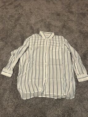 Madewell White and Blue Striped Button-Up Shirt